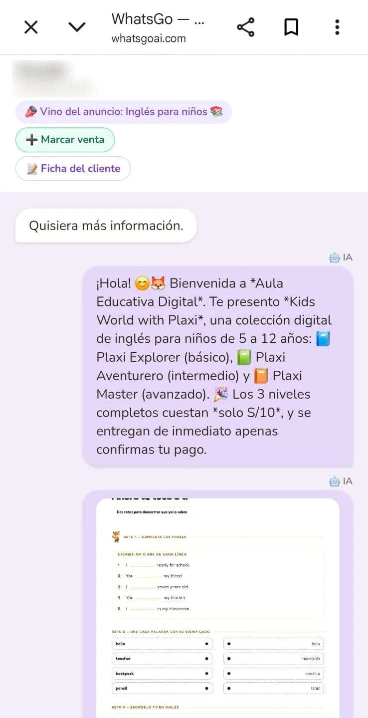 Captura real de una conversación en WhatsGo